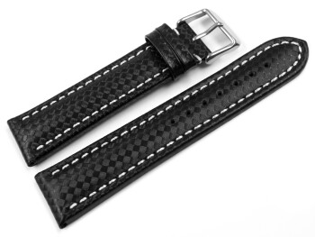 Bracelet de montre - Carbone - noir - couture blanche 18mm Acier