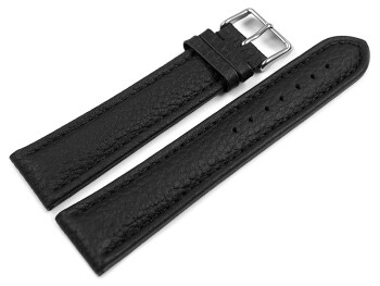Bracelet de montre - cuir de veau grainé - noir/couture noir 18mm Acier
