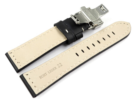 Boucle Déployante Papillon Pour Bracelet Montre En Cuir Noir - Tailles 18mm, 20mm, 22mm, 24mm - Watchband Berlin