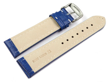 Bracelet de montre - cuir de veau - grain croco - bleu surpiqué 18mm Acier