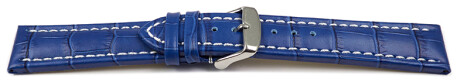 Bracelet de montre - cuir de veau - grain croco - bleu surpiqué 20mm Acier