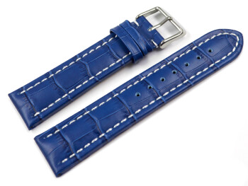 Bracelet de montre - cuir de veau - grain croco - bleu surpiqué 22mm Acier