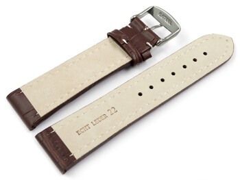 Bracelet de montre cuir de veau - grain croco - marron surpiqué 18mm Acier