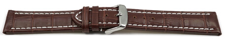 Bracelet de montre cuir de veau - grain croco - marron surpiqué 20mm Acier