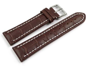 Bracelet de montre cuir de veau - grain croco - marron surpiqué 22mm Acier