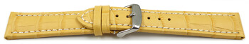 Bracelet de montre - cuir de veau - grain croco - jaune surpiqué 22mm Acier