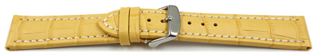 Bracelet de montre - cuir de veau - grain croco - jaune surpiqué 24mm Acier