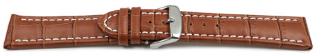 Bracelet de montres cuir de veau - grain croco - marron clair surpiqué 24mm Acier