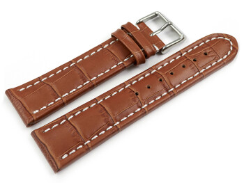 Bracelet de montres cuir de veau - grain croco - marron clair surpiqué 24mm Acier
