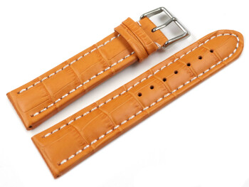Bracelet de montre - cuir de veau - grain croco -orange surpiqué 20mm Acier