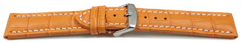 Bracelet de montre - cuir de veau - grain croco -orange surpiqué 22mm Acier