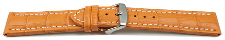 Bracelet de montre - cuir de veau - grain croco -orange surpiqué 24mm Acier