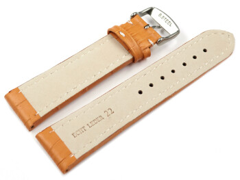 Bracelet de montre - cuir de veau - grain croco -orange surpiqué 24mm Acier