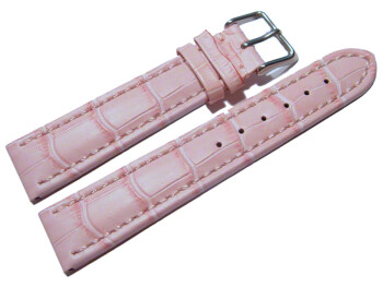 Bracelet de montre -cuir de veau-grain croco-rose - couture rose 22mm Acier