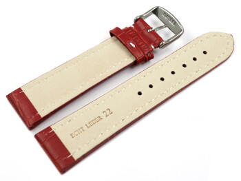 Bracelet de montre - cuir de veau - grain croco - rouge 20mm Acier