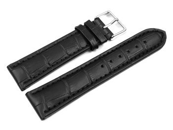 Bracelet de montre cuir de veau - grain croco - noir 22mm Acier