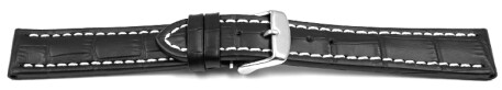 Bracelet de montre - cuir de veau - grain croco - noir surpiqué 22mm Acier