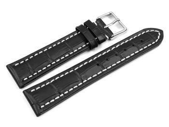 Bracelet de montre - cuir de veau - grain croco - noir surpiqué 24mm Acier