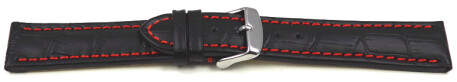 Bracelet de montre - cuir de veau - grain croco - couture rouge 18mm Acier