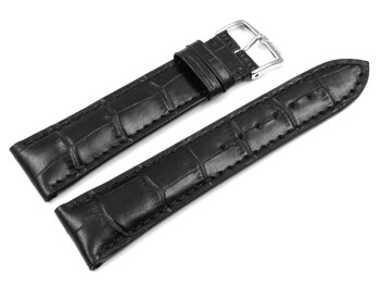 Bracelet de montre en cuir de veau, grain croco - fait main - noir - mat 19 mm Acier