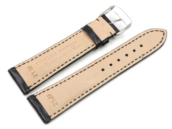 Bracelet de montre en cuir de veau, grain croco - fait main - noir - mat 21 mm Acier