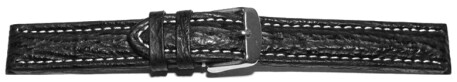Bracelet de montre - requin véritable - noir surpiqué 22mm Acier