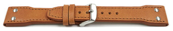 Bracelet montre type aviateur-cuir de boeuf-à rivets - marron clair 22mm Acier