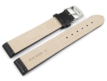 Bracelet montre cuir lisse - noir - finition mate 18mm Acier