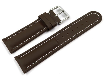 Bracelet montre cuir lisse - marron foncé - surpiqué 22mm Acier