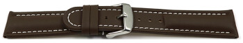 Bracelet montre cuir lisse - marron foncé - surpiqué 24mm Acier