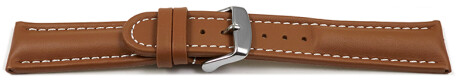 Bracelet montre cuir lisse - marron clair - surpiqué 18mm Dorée