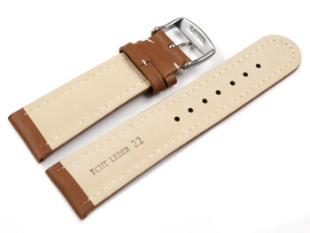 Bracelet montre cuir lisse - marron clair - surpiqué 20mm Acier