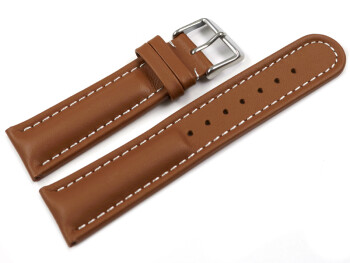 Bracelet montre cuir lisse - marron clair - surpiqué 24mm Acier