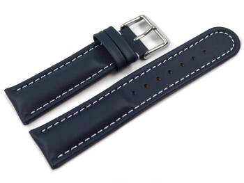 Bracelet montre cuir lisse - bleu foncé - surpiqué 18mm Acier
