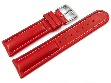 Bracelet montre cuir lisse - rouge - surpiqué 18mm...