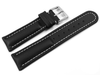 Bracelet montre cuir lisse - noir - surpiqué 18mm Acier