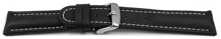 Bracelet montre cuir lisse - noir - surpiqué 24mm Acier