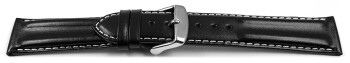 Bracelet montre cuir lisse - rembourrage double - noir - surpiqué 18mm Acier