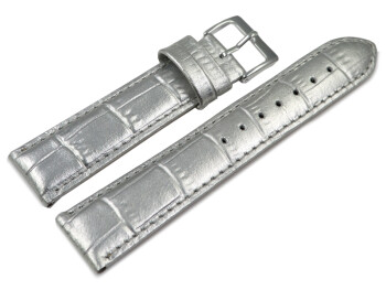 Bracelet montre - cuir de veau - grain croco - argenté - 16mm Acier