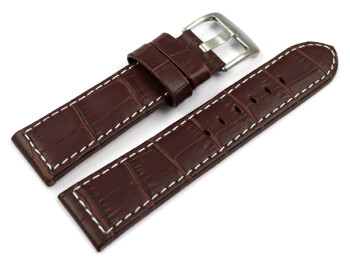 Bracelet de montre à boucle ardillon large - grain croco - brun 22mm