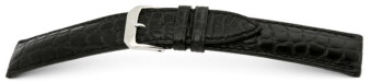 Bracelet de montre en alligator - fait main - noir - mat 19mm Acier