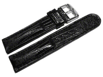 Bracelet de montre - cuir de veau véritable - téju - noir 20mm Acier