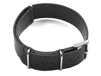 Bracelet montre NATO - en cuir de veau - noir 18mm