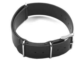 Bracelet montre NATO - en cuir de veau - noir 20mm