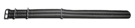 Bracelet de montre NATO-en nylon-résistant-rayé gris et noir 20mm