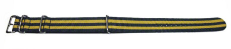 Bracelet montre NATO-en nylon-résistant-rayé jaune et bleu foncé 20mm