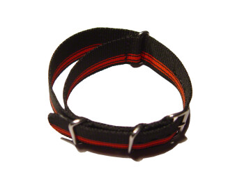 Bracelet de montre NATO-en nylon-résistant-rayé rouge/noir 22mm