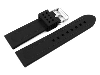 Bracelet de montre - silicone - noir - surpiqûre noire 20mm