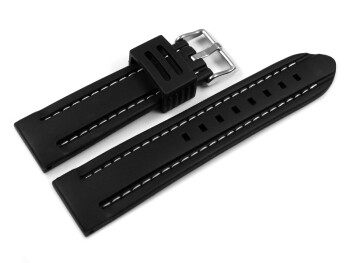 Bracelet de montre - silicone - noir - surpiqûre blanche 22mm