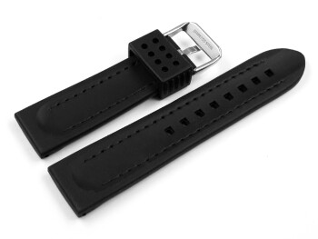Bracelet de montre - silicone - noir - surpiqûre blanche 22mm